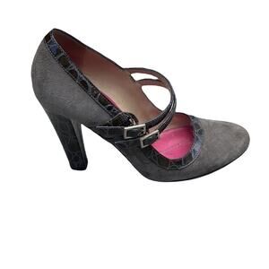 Kate Spade brown 4-inch heels suede mock-croc buckle size 6 Made in Italy
